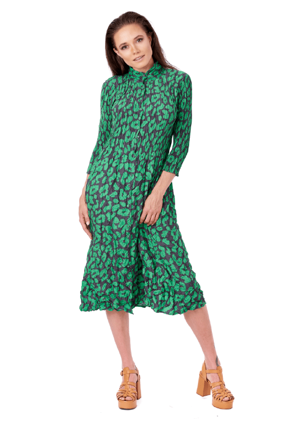 COLLAR Plissee Kleid LEOPARD