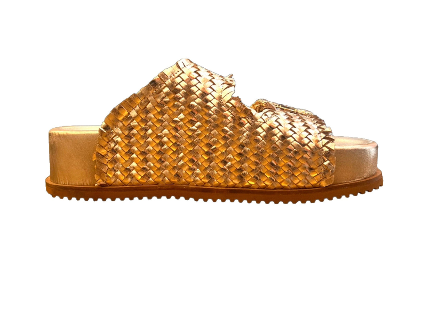 Leder Plateau Pantolette Metallic
