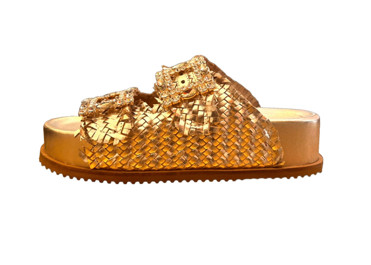 Leder Plateau Pantolette Metallic