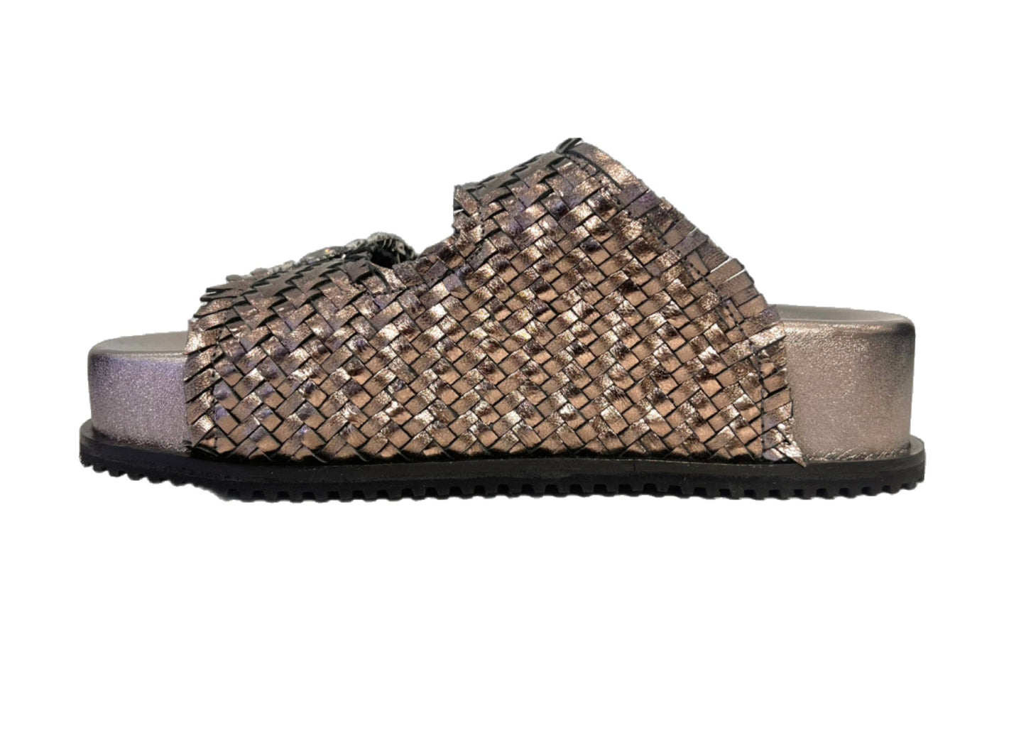 Leder Plateau Pantolette Metallic