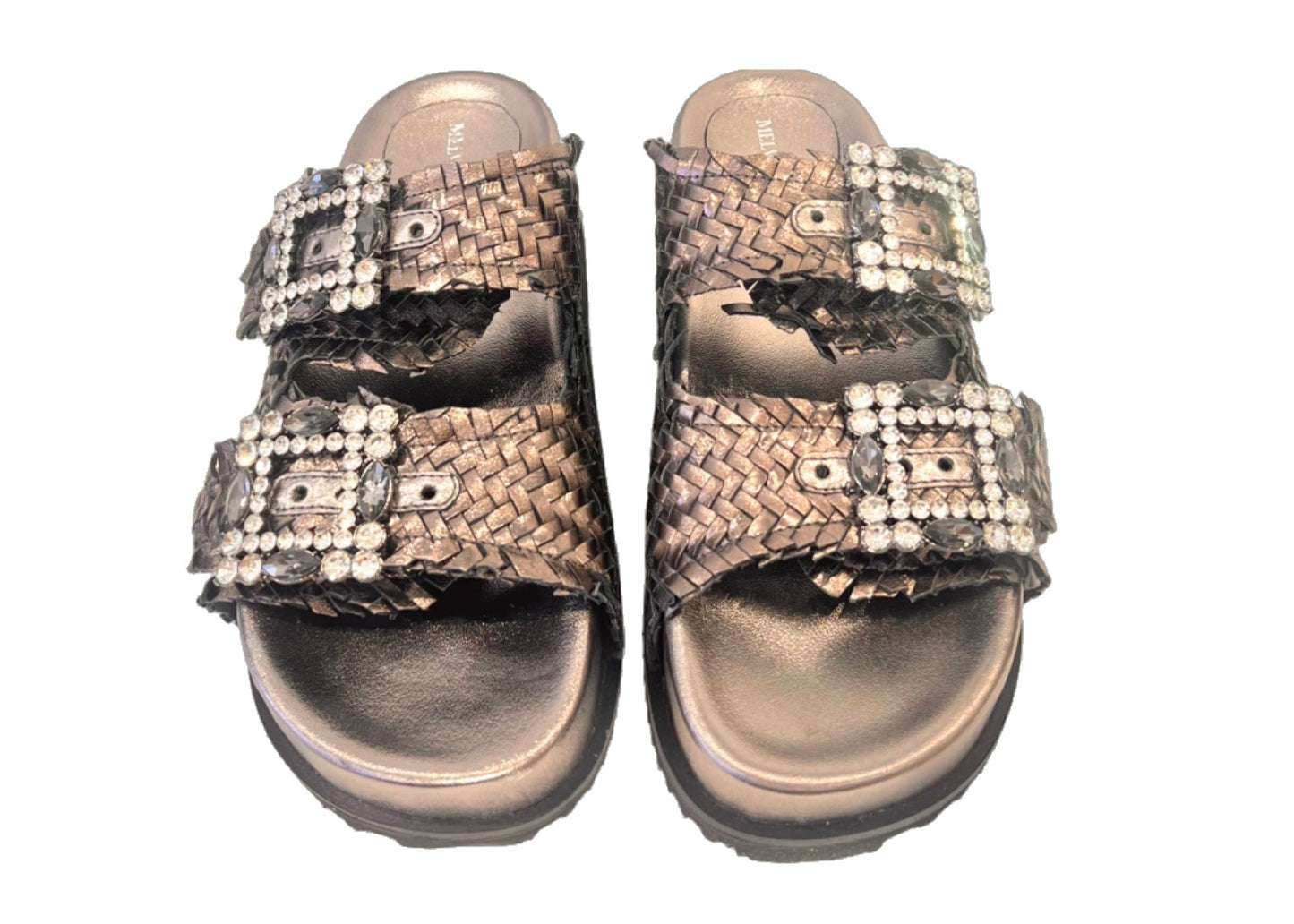 Leder Plateau Pantolette Metallic