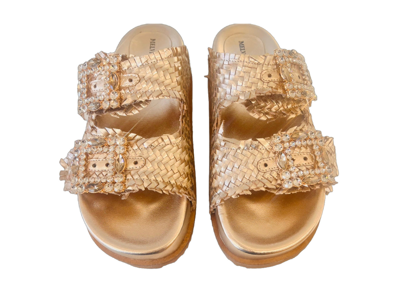 Leder Plateau Pantolette Metallic