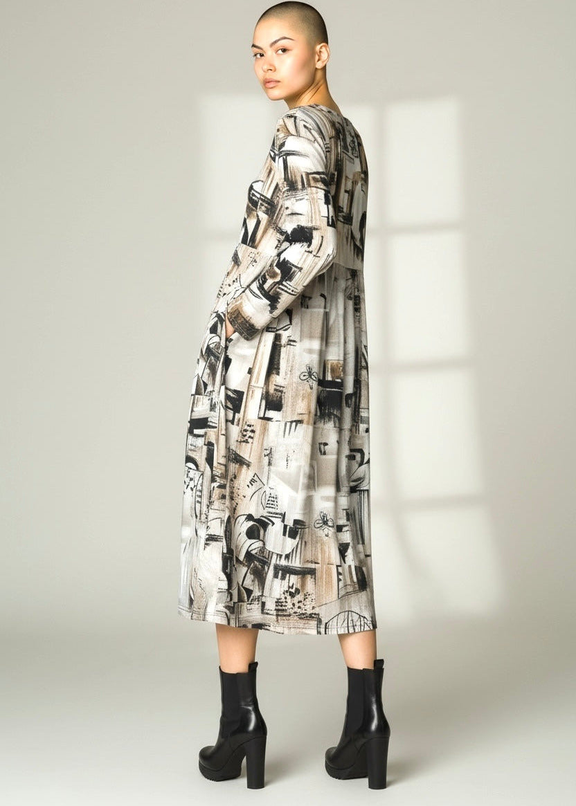 KAMUFLAGE - Print Kleid beige/schwarz