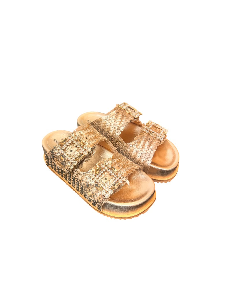 Leder Plateau Pantolette Metallic