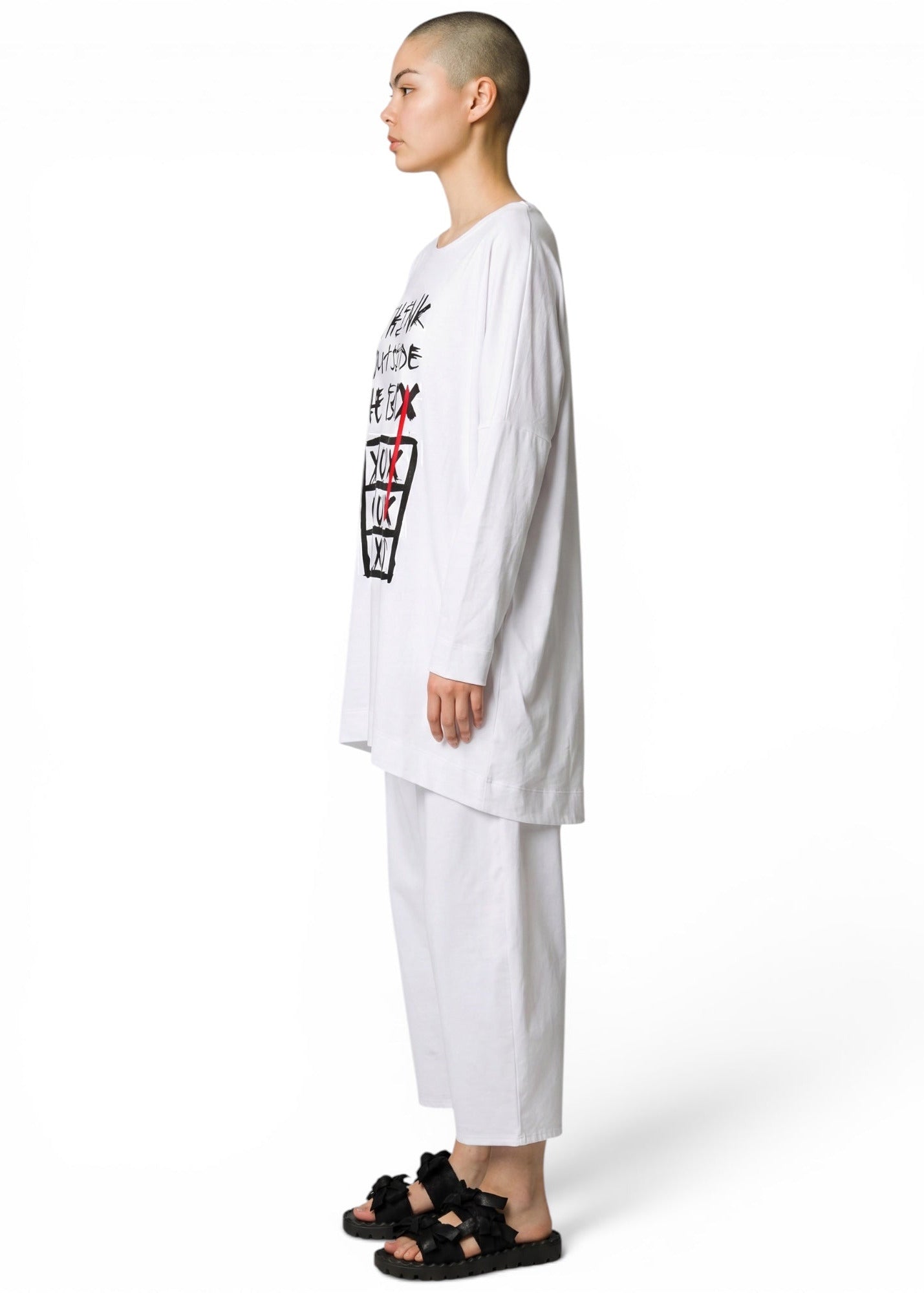 ELLI - One Size Big Shirt White "Black Print"