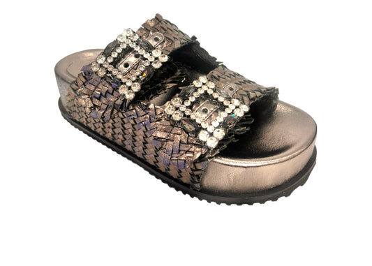 Leder Plateau Pantolette Metallic
