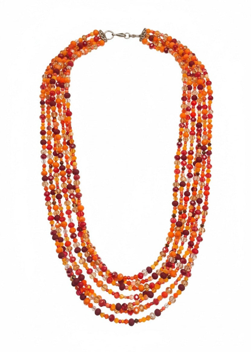 Handgefertigte Statement Kette mit roten Glassteinen