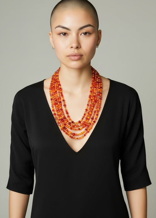 Handgefertigte Statement Kette mit roten Glassteinen