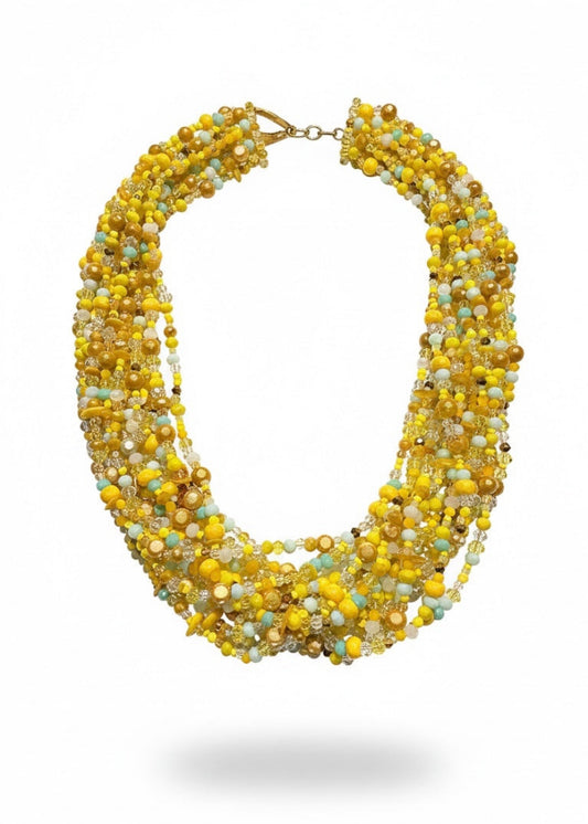 Handgefertigte voluminöse Statement Kette mit gelben Glassteinen