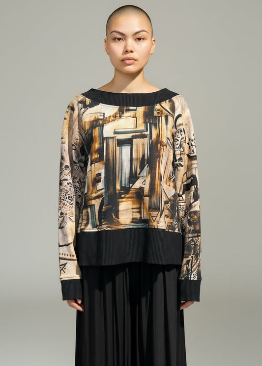 KAMUFLAGE - Print Sweater beige/schwarz