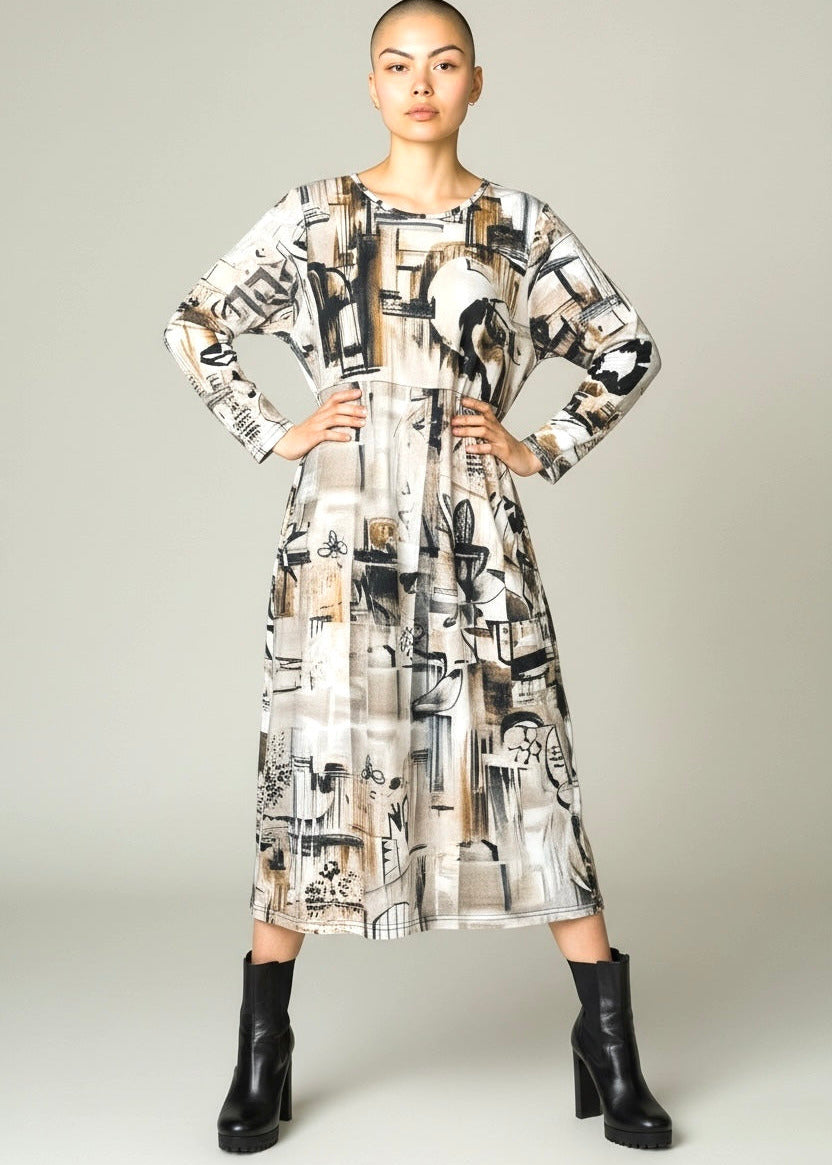 KAMUFLAGE - Print Kleid beige/schwarz