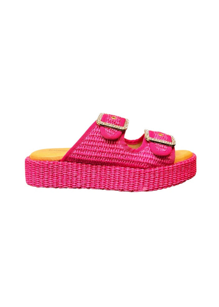 Platetau Raffia Pantolette in beige oder pink