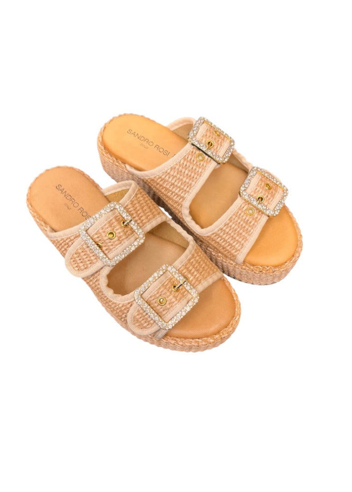 Platetau Raffia Pantolette in beige oder pink