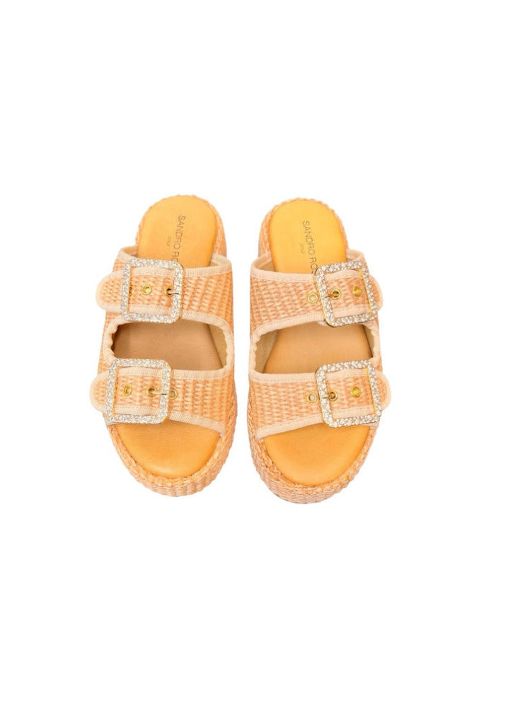 Platetau Raffia Pantolette in beige oder pink