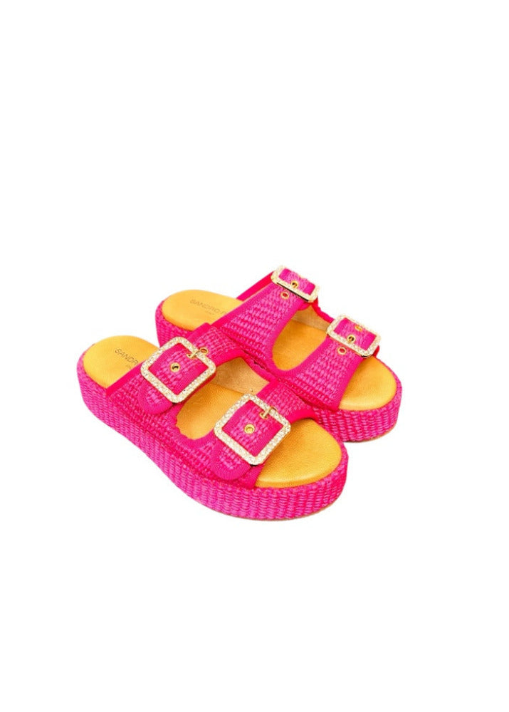 Platetau Raffia Pantolette in beige oder pink