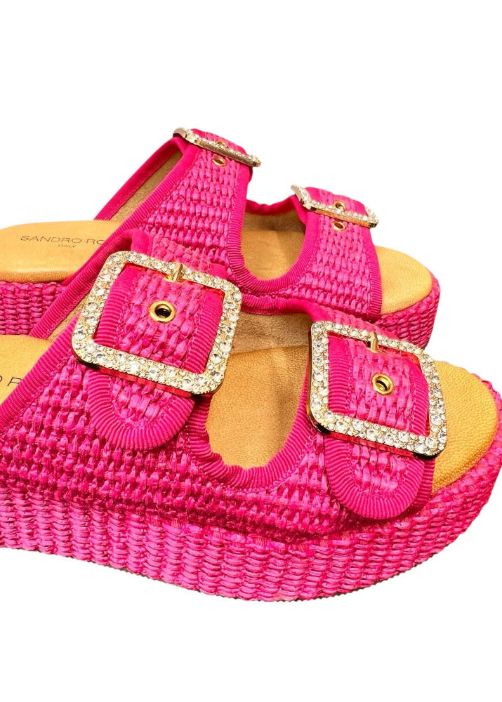 Platetau Raffia Pantolette in beige oder pink