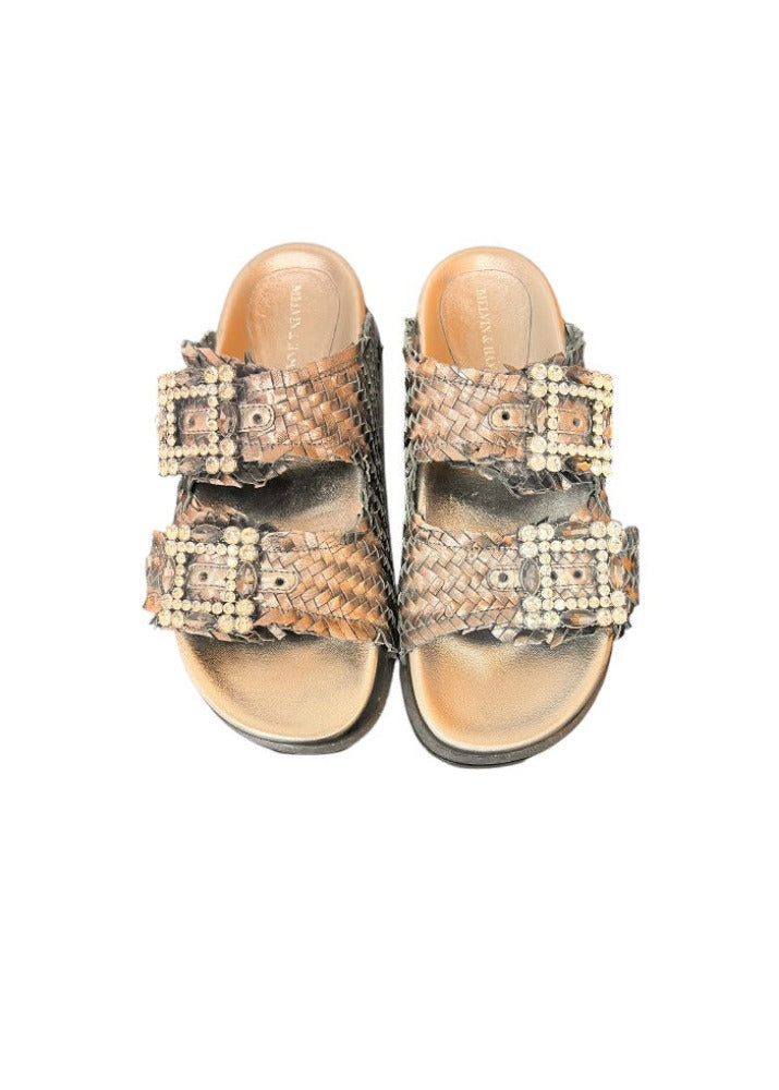 Leder Plateau Pantolette Metallic