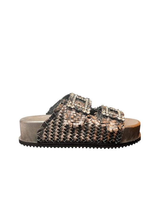 Leder Plateau Pantolette Metallic
