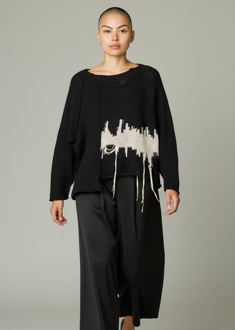 ELLi Sommer Pullover "Black with White"