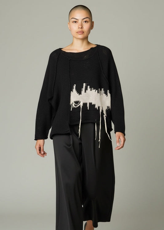 ELLi Sommer Pullover "Black with White"