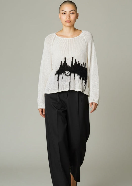 ELLi Sommer Pullover "White with Black"