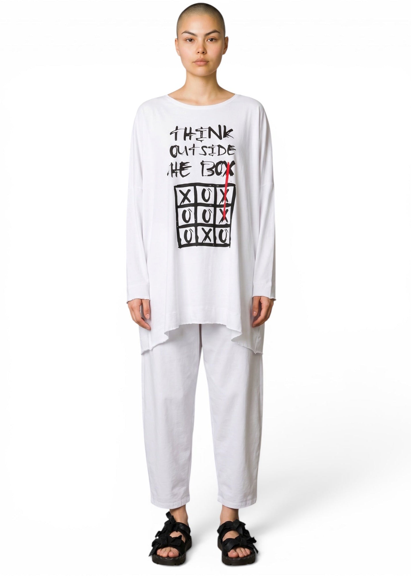 ELLI - One Size Big Shirt White "Black Print"
